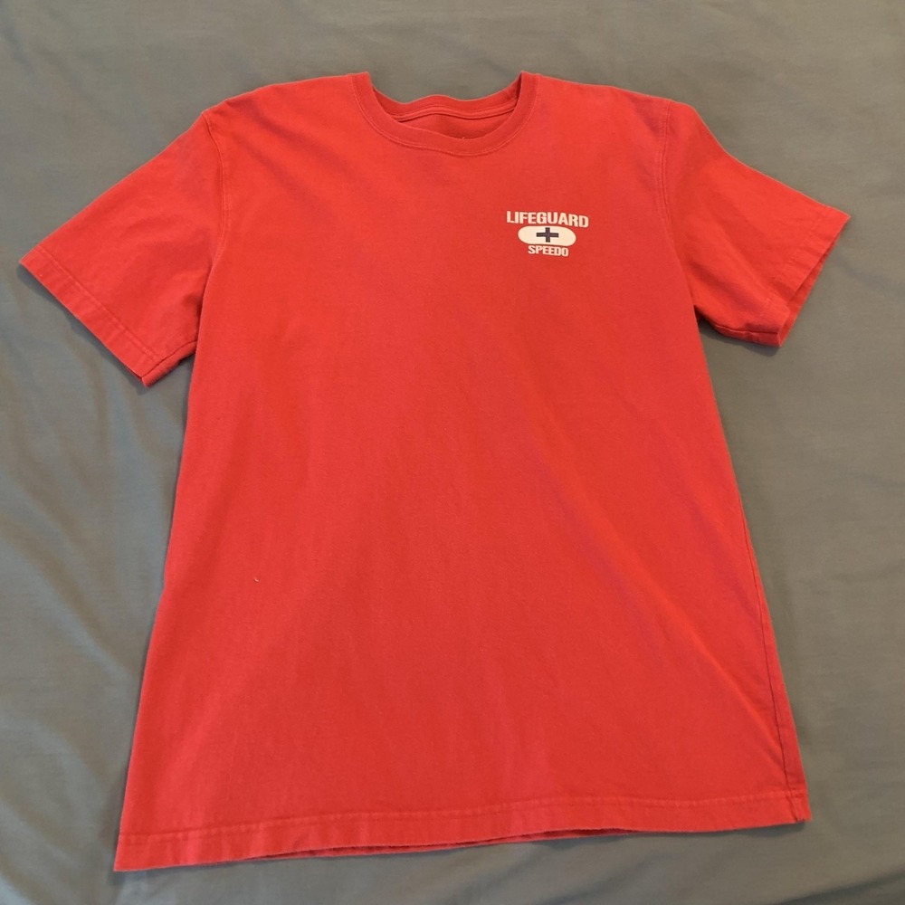 Speedo Shirt Mens Medium‎ Red Lifeguard Graphic Tee T-Shirt Tagless Beach